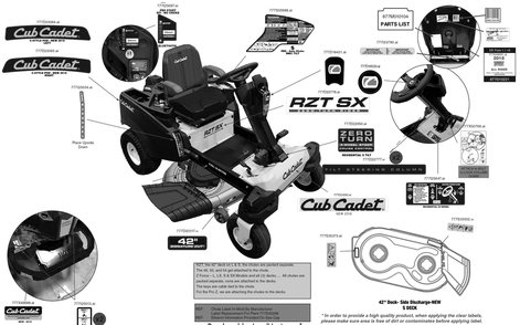 Label Map Diagram and Parts List for RZT-SX42KH (17RRCBYS010)(2018) Cub Cadet Lawn Tractor